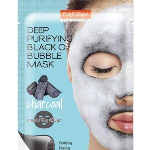 ماسك البابلز الكوري بالفحم - PUREDERM Deep Purifying Black O2 Bubble Sheet Mask Charcoal
