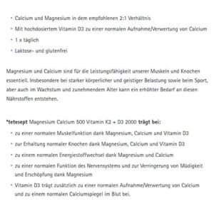 أقراص ماغنسيوم بلس كالسيوم وفيتامين ك2 وفيتامين د3 tetesept Magnesium Calcium 500 Vitamin K2 + D3