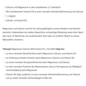 أقراص ماغنسيوم بلس كالسيوم وفيتامين ك2 وفيتامين د3 tetesept Magnesium Calcium 500 Vitamin K2 + D3