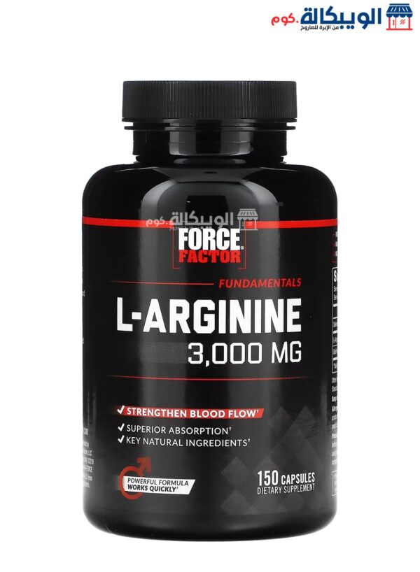Force Factor L Arginine 3000 Mg Blood Flow Enchancer Dietary Supplement 150 Capsules