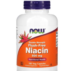 NOW Foods Niacin, Flush - Free, Double Strength 500 mg 180 Veg Capsules