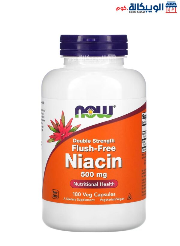 Now Foods Niacin Capsules Double Strength Flush-Free To Improve Overall Body Health 500 Mg  180 Veg Capsules 