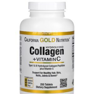 California Gold Nutrition Hydrolyzed Collagen Peptides + Vitamin C, Type I & III, 250 Tablets