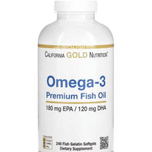 California Gold Nutrition Omega 3 Premium Fish Oil capsule for support overall health 240 Fish Gelatin Softgels