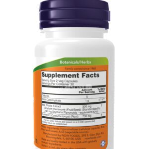 NOW Foods Extract Milk Thistle now with Turmeric supplement for support liver function 150 mg 120 Veg tablets