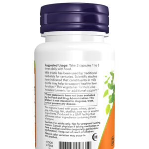 NOW Foods Milk Thistle capsules with Turmeric for support liver function 150 mg 60 Veg Capsules