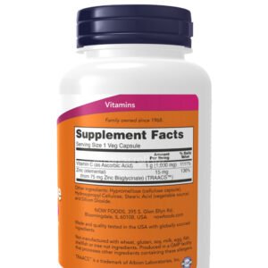 NOW Foods vitamin C 1000 Zinc Capsules for support immune health 180 Veg Capsules 