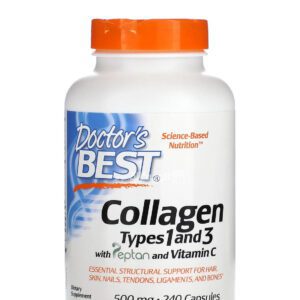 Doctor's Best Collagen Types 1 and 3 with Peptan and Vitamin C Capsules for support overall health 125 mg, 240 Capsules