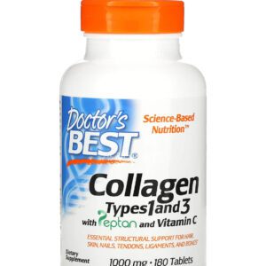 كولاجين حبوب من دكتوز بيست مع البيبتان وفيتامين جـ لدعم الصحة العامة 180 حبوب - Doctor's Best Collagen Types 1 and 3 with Peptan and Vitamin C