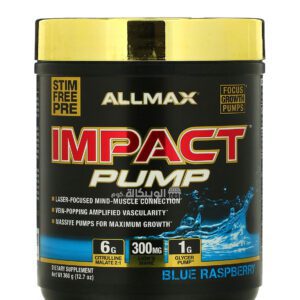 مكمل impact pump من ال ماكس بنكهة توت العليق الأزرق الحصة 12.7 الحجم 360 جم - ALLMAX IMPACT Pump Blue Raspberry