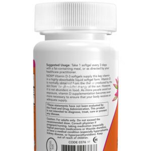 ناو فودز فيتامين د 3 عالي الفعالية لتعزيز جهاز المناعة 125 مكجم 120 كبسولة هلامية - NOW Foods Vitamin D-3 High Potency 120 Softgels