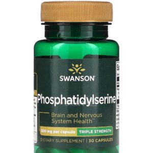 حبوب فوسفاتيديل سيرين 300 ملجم من سوانسون لدعم صحة المخ والجهاز العصبي 30 كبسولة نباتية - Swanson Phosphatidylserine 300 mg 30 Softgels