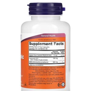 NOW Foods Hyaluronic Acid With MSM capsules for support overall health 50 mg 120 Veg Capsules
