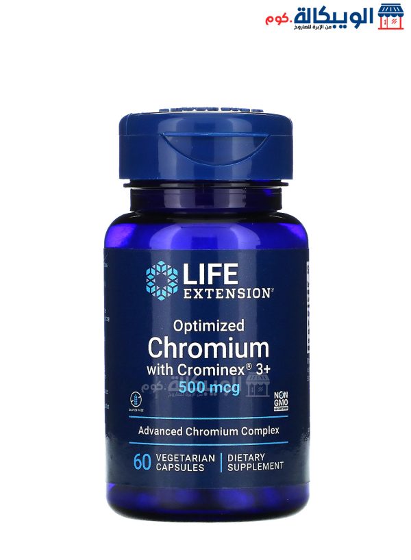 لايف اكستنشن كبسول كروميوم مع Crominex 3+ 500 ميكروجرام 60 كبسولة نباتية Life Extension Optimized Chromium With Crominex 3+ 500 Mcg