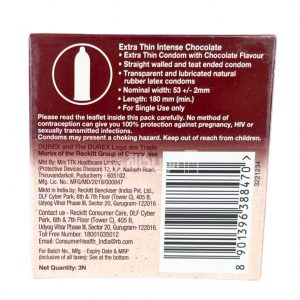 Durex Condoms Extra Thin Intense Chocolate Flavoured For Men - 3 Condoms