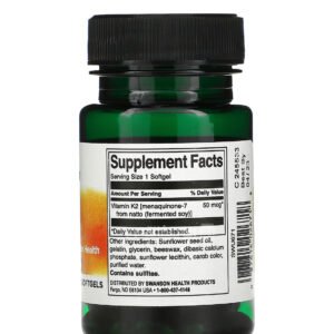 كبسولات فيتامين K2 لصحة العظام والأوعية الدموية 50 مكجم 30 كبسولة Natural Vitamin K2 Swanson